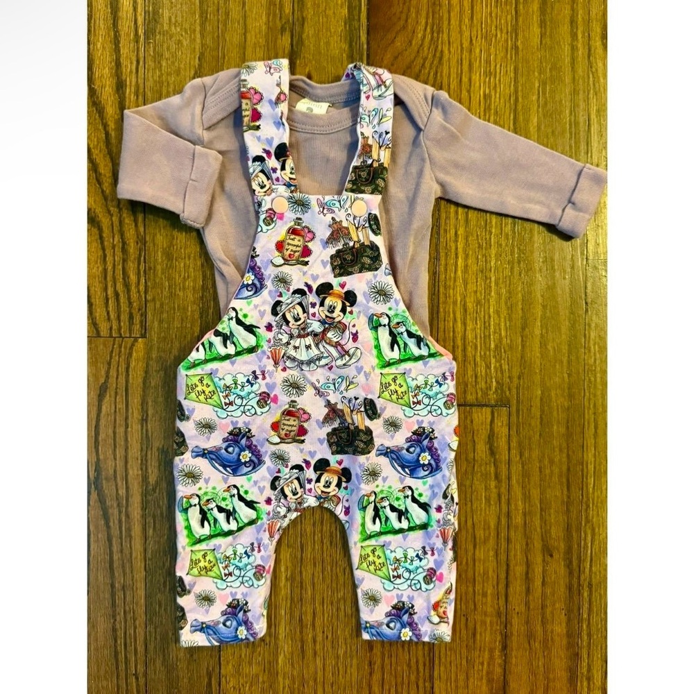 Disney Minnie and Mickey Mouse Mary Poppins Handmade Newborn Overalls